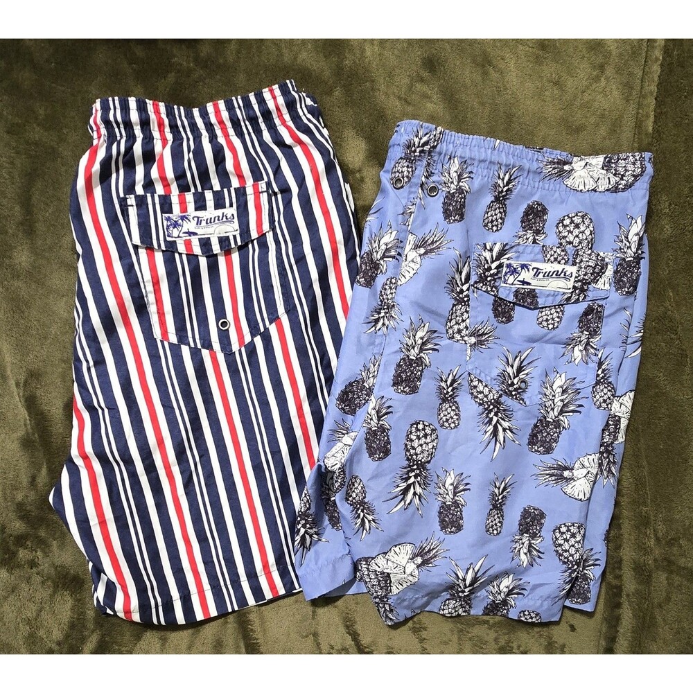 Trunks Surf & Swim Co 2 Pairs Men's Swim Shorts Trunks July 4th Pineapple Large